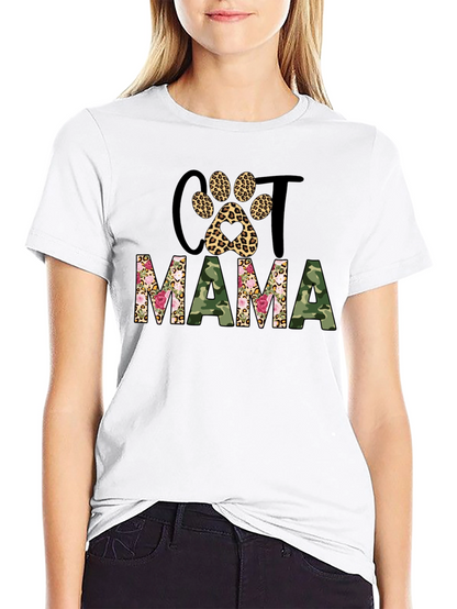 Cat Mama Leopard Paw Camo Print T-Shirt