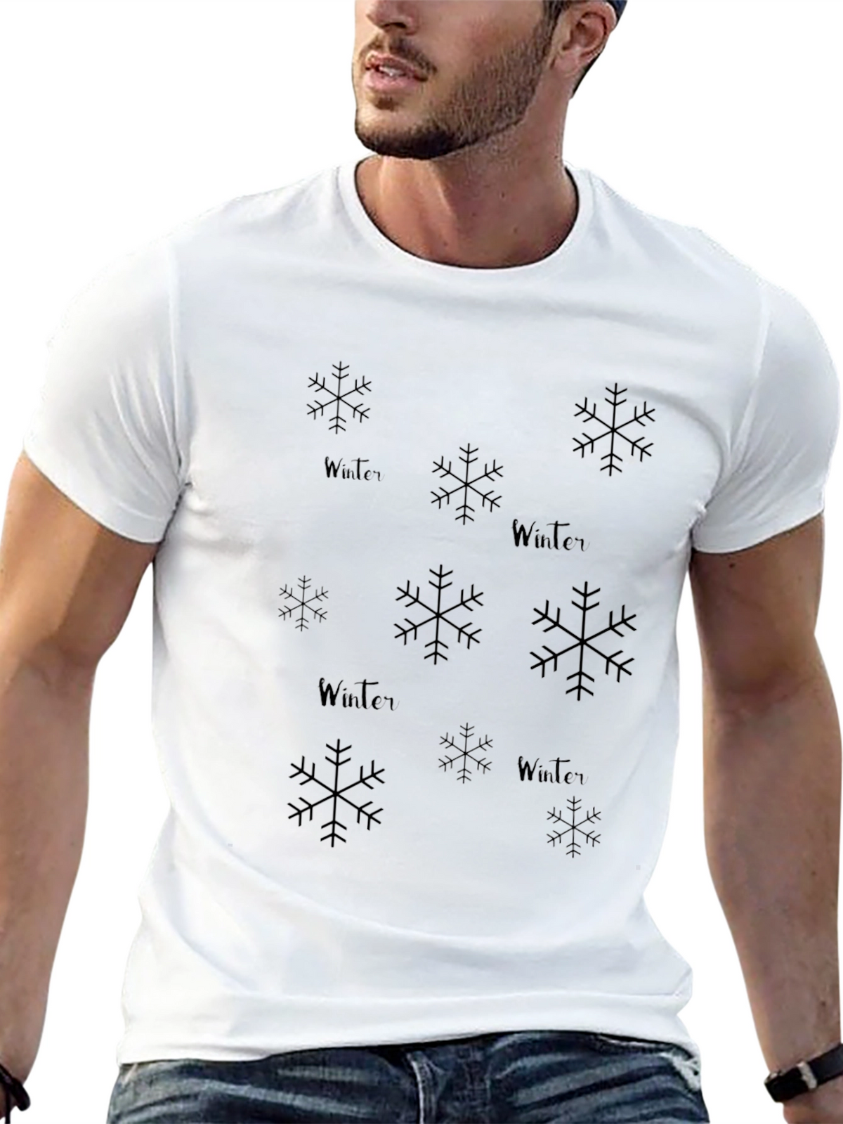 Winter Snowflake Graphic Black T-Shirt
