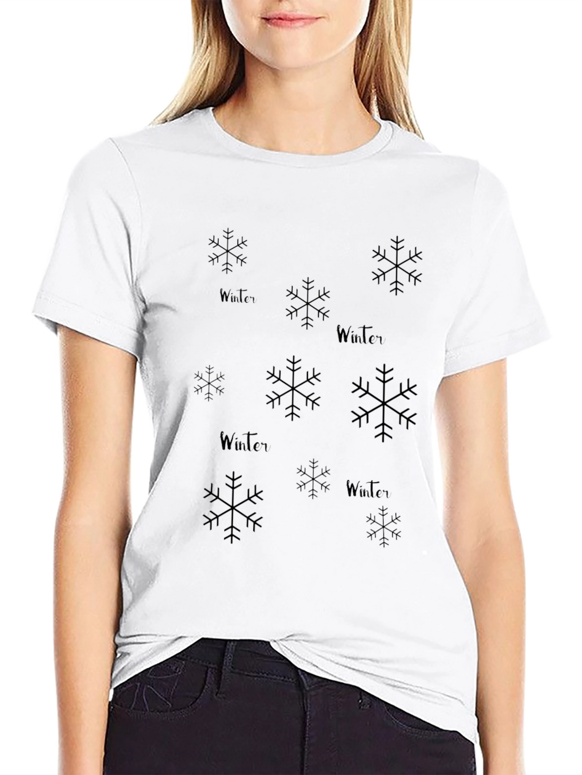 Winter Snowflake Graphic Black T-Shirt