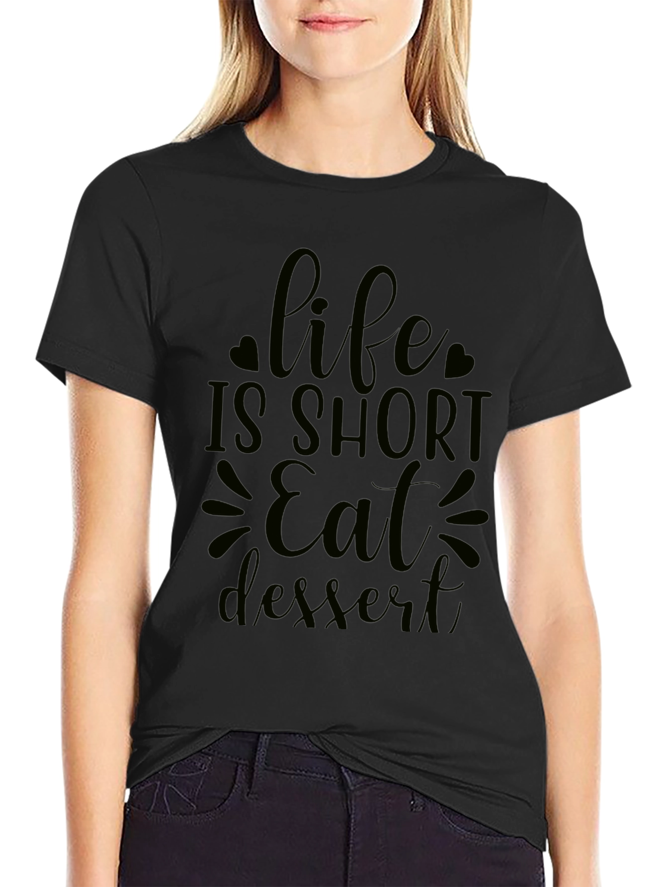 Life is Short Eat Dessert Black Graphic Tee