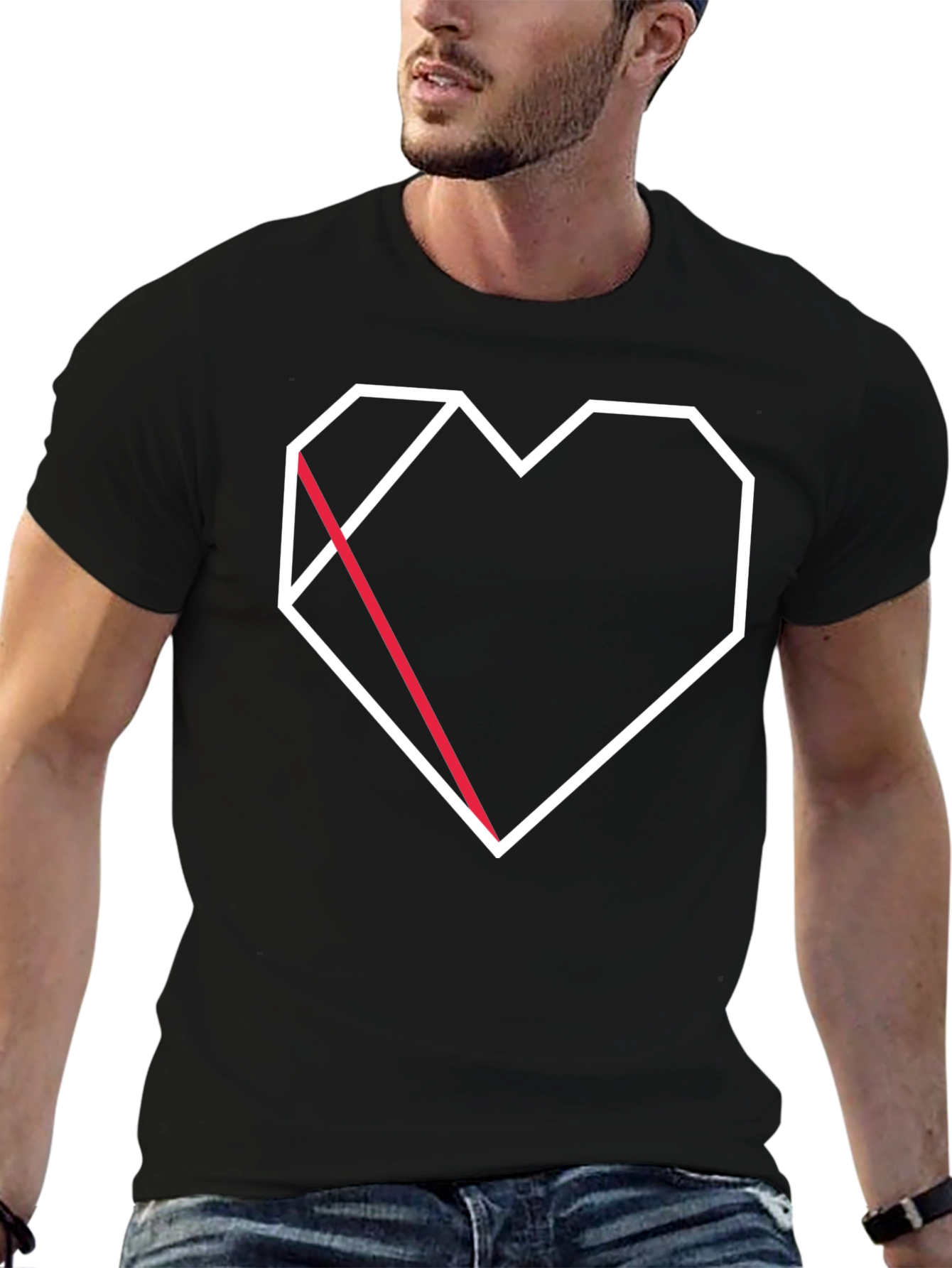 Geometric Heart Graphic Tee - Modern Black T-Shirt