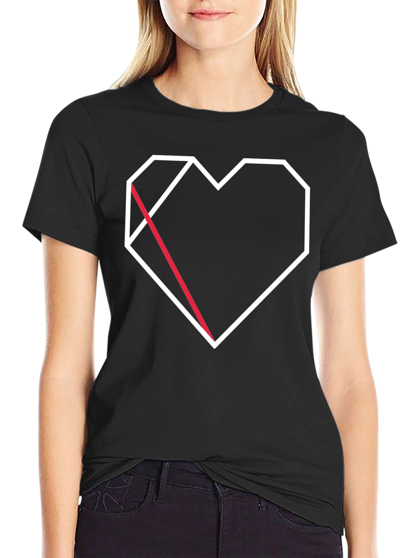 Geometric Heart Graphic Tee - Modern Black T-Shirt