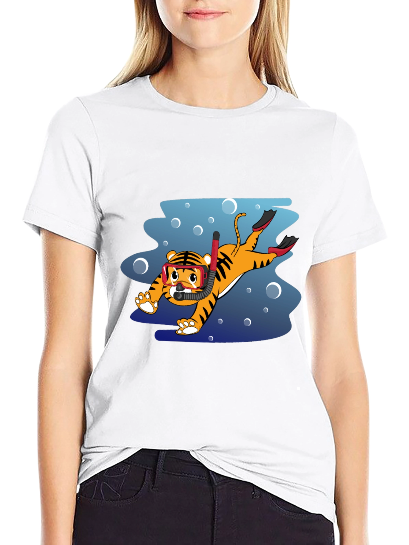 Diving Tiger Graphic Tee - Black Cotton T-Shirt
