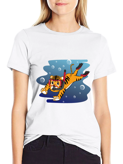 Diving Tiger Graphic Tee - Black Cotton T-Shirt