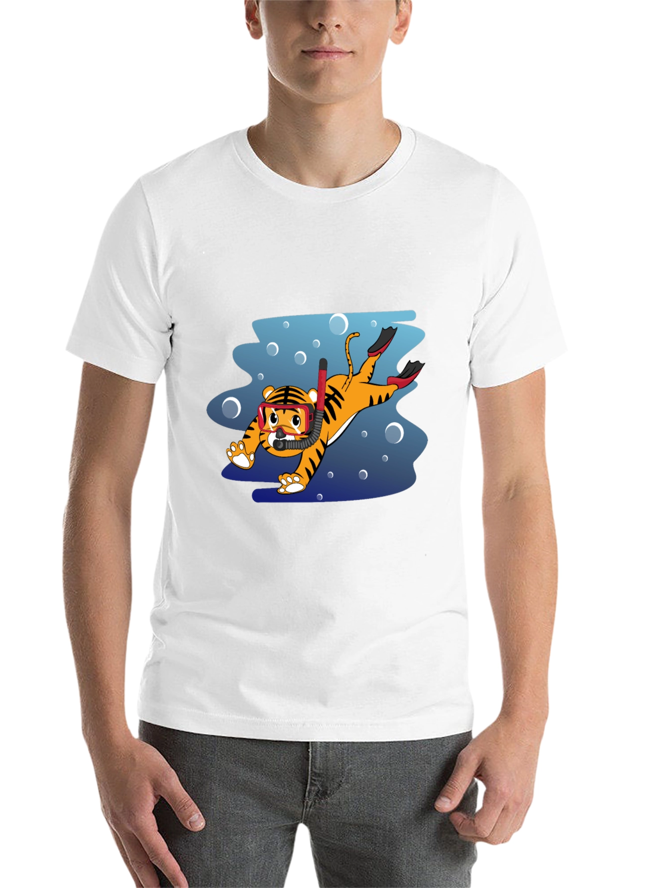 Diving Tiger Graphic Tee - Black Cotton T-Shirt