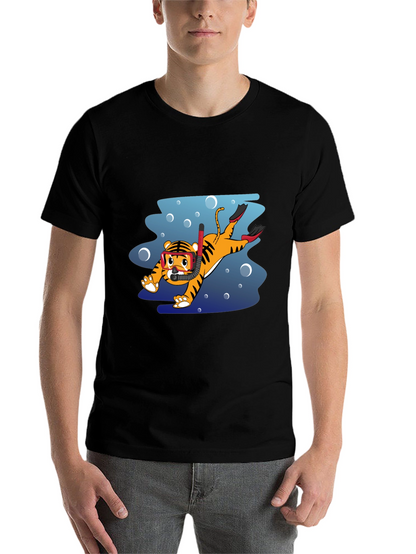 Diving Tiger Graphic Tee - Black Cotton T-Shirt