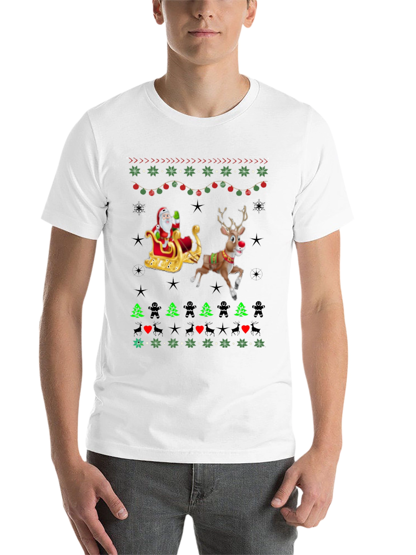 Festive Santa & Reindeer Ugly Christmas T-Shirt