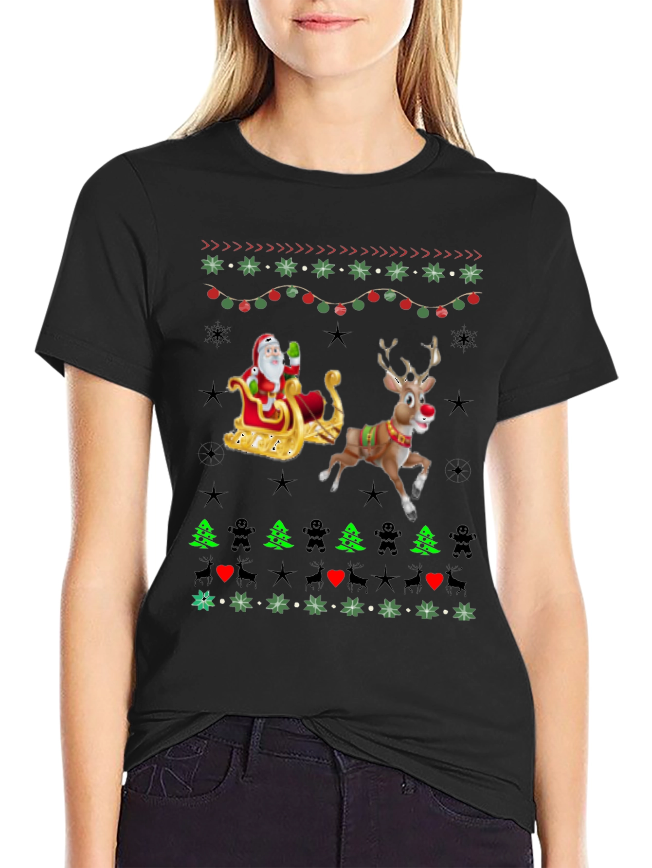 Festive Santa & Reindeer Ugly Christmas T-Shirt
