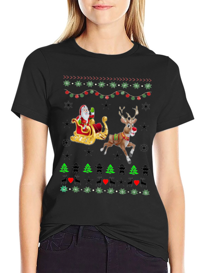 Festive Santa & Reindeer Ugly Christmas T-Shirt