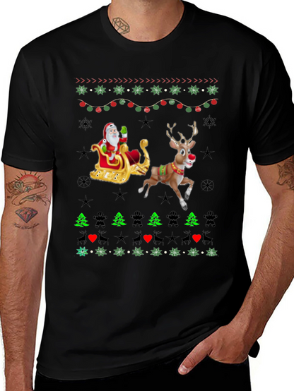 Festive Santa & Reindeer Ugly Christmas T-Shirt
