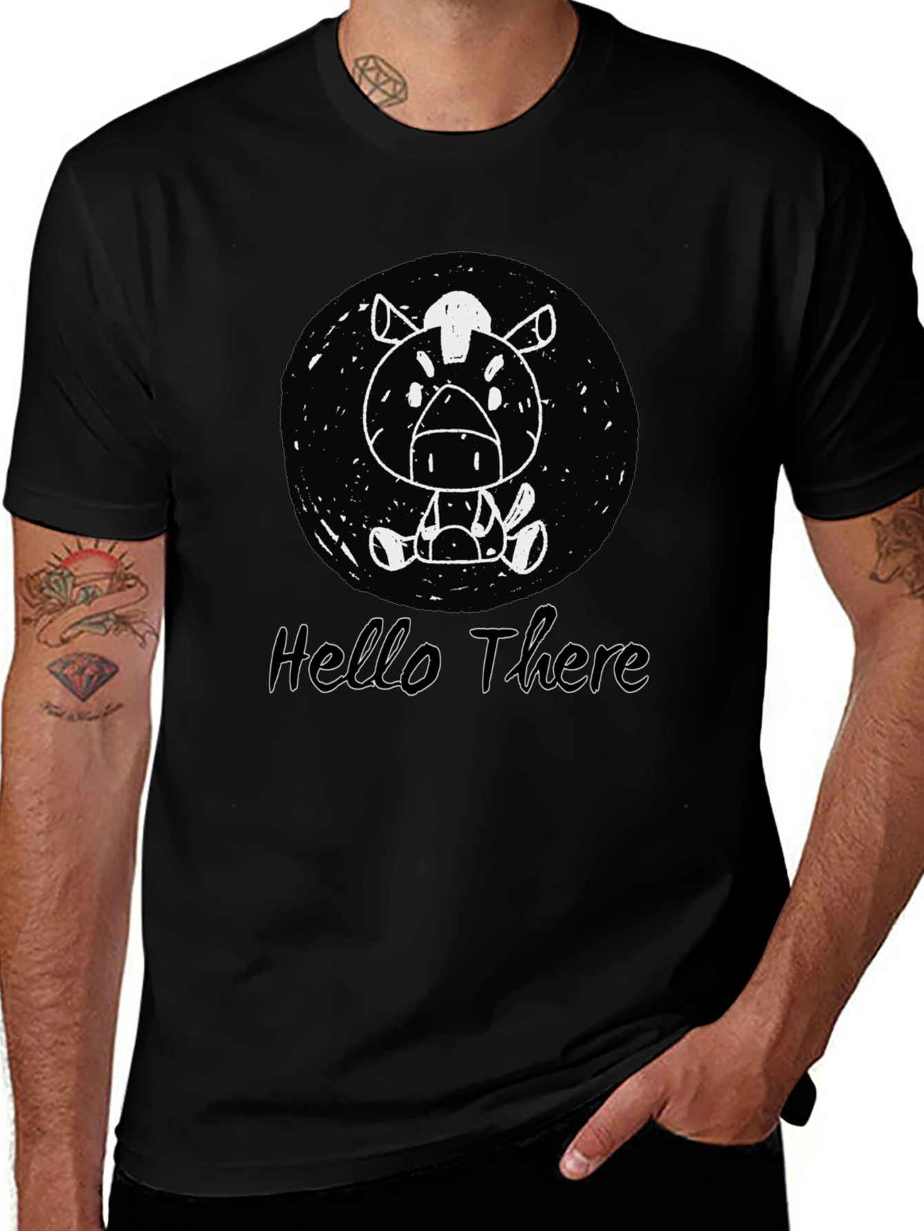 Cartoon Horse Black T-Shirt - Hello There Design