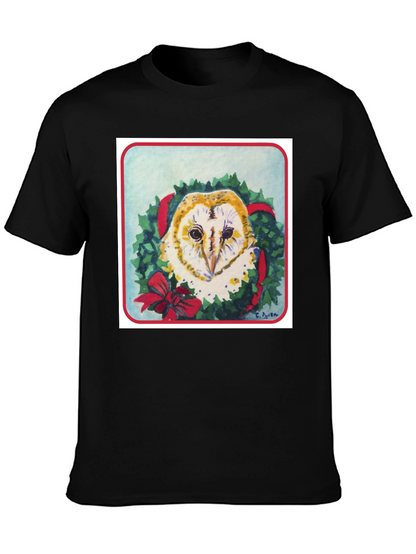 Festive Owl Wreath T-Shirt - Holiday Apparel