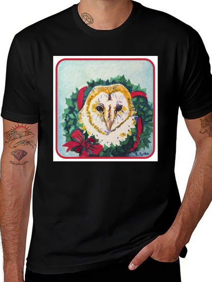 Festive Owl Wreath T-Shirt - Holiday Apparel