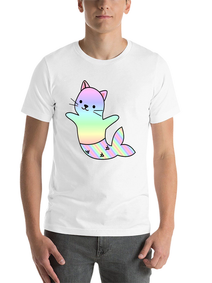 Cute Cat Mermaid T-Shirt - Black