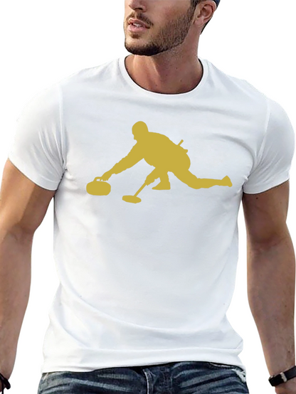 Curling Player Graphic Tee - Black Cotton T-Shirt