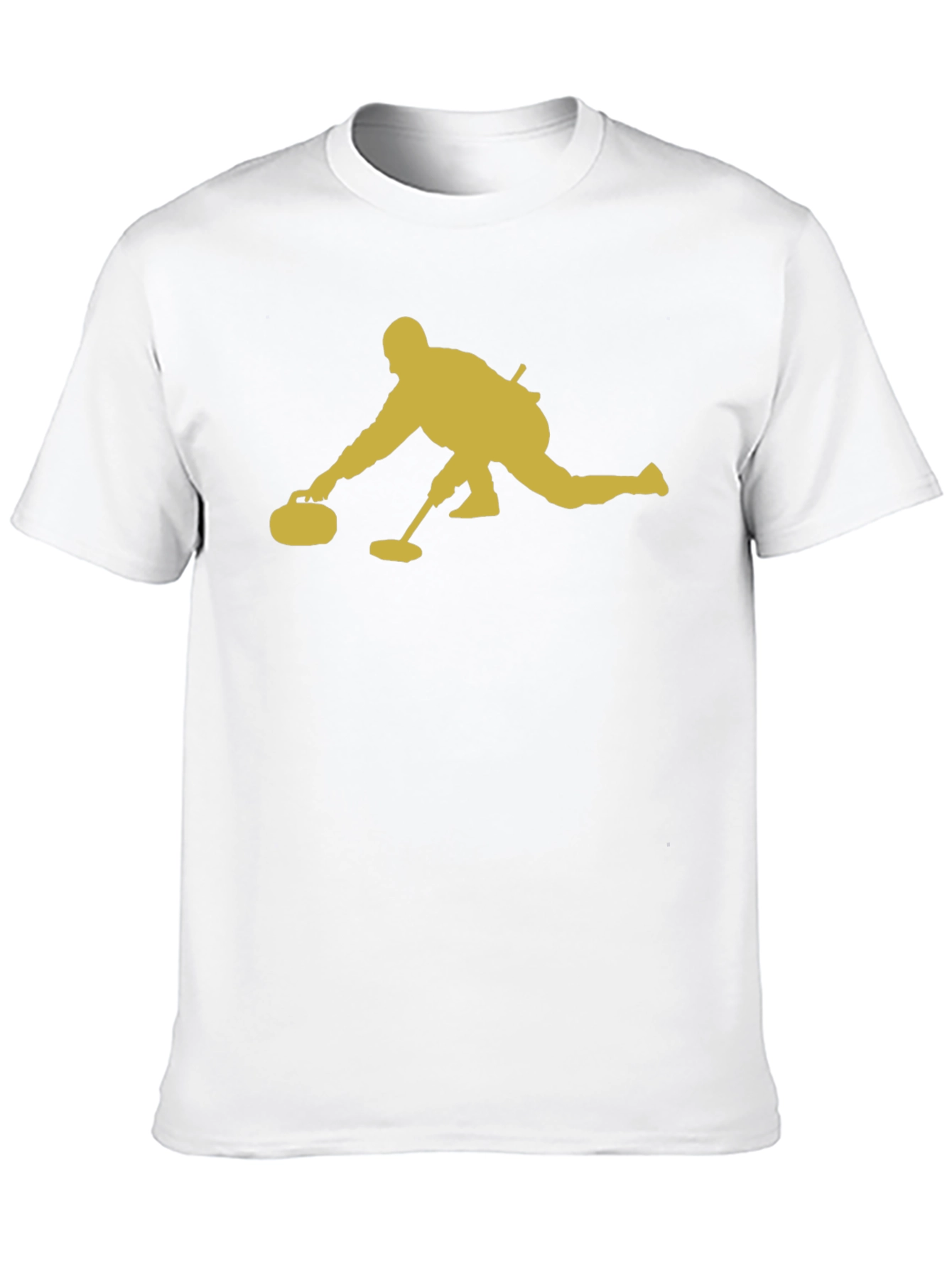 Curling Player Graphic Tee - Black Cotton T-Shirt