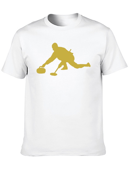 Curling Player Graphic Tee - Black Cotton T-Shirt