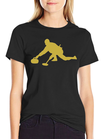Curling Player Graphic Tee - Black Cotton T-Shirt