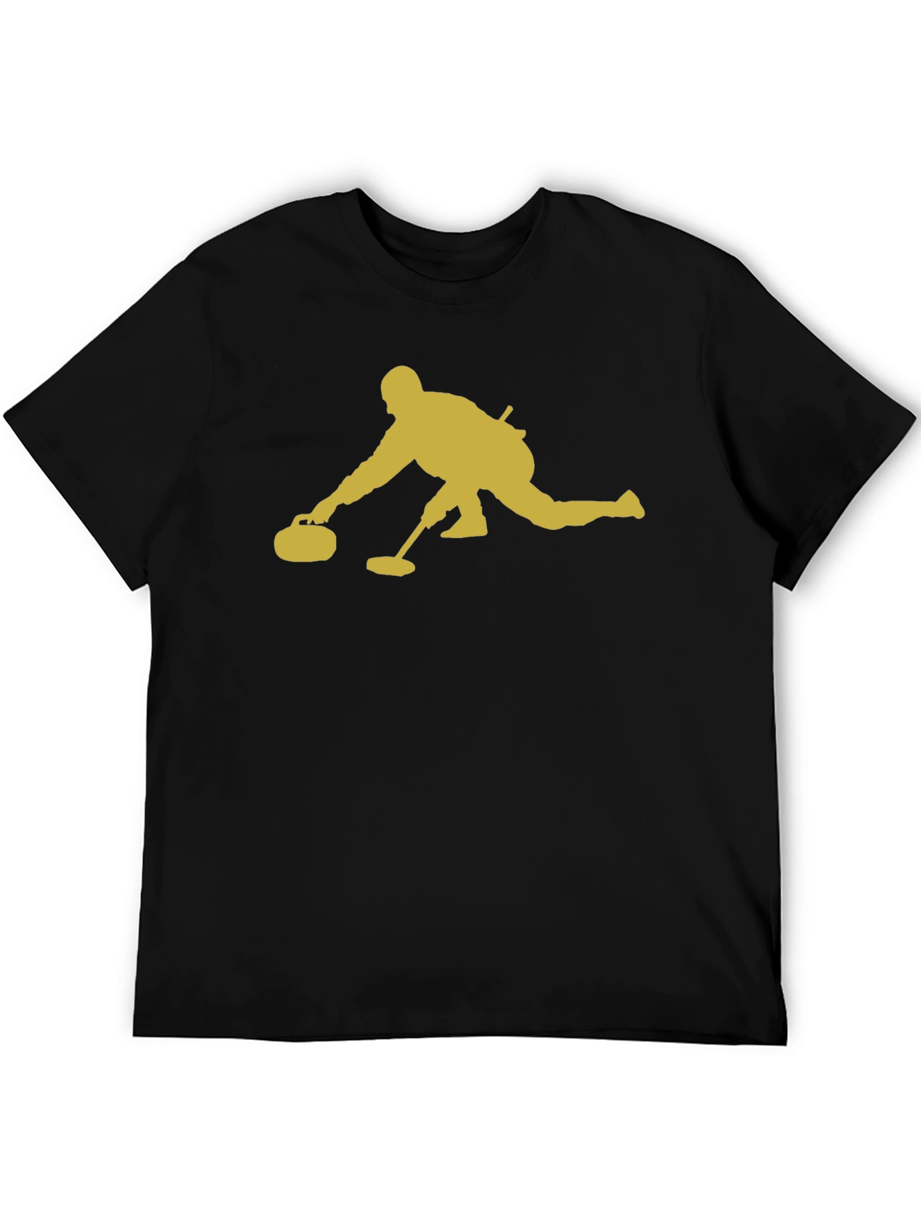 Curling Player Graphic Tee - Black Cotton T-Shirt