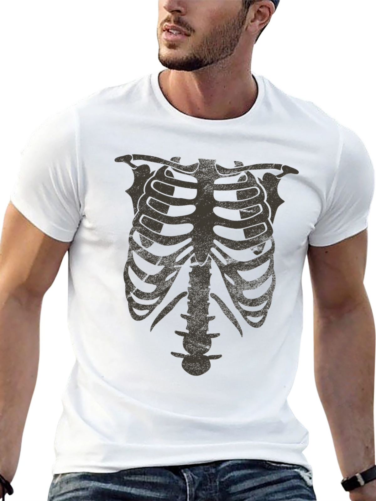 Skeleton Rib Cage Graphic Tee - Halloween Costume Shirt
