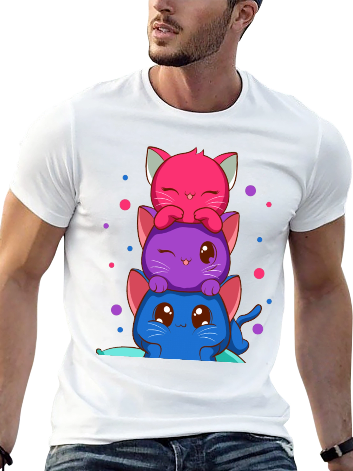 Cute Stacked Kawaii Cats Graphic Tee