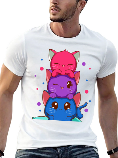 Cute Stacked Kawaii Cats Graphic Tee