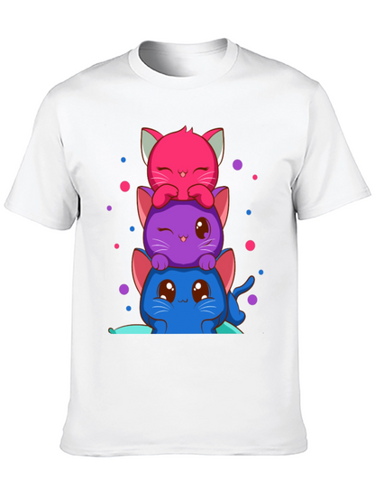 Cute Stacked Kawaii Cats Graphic Tee