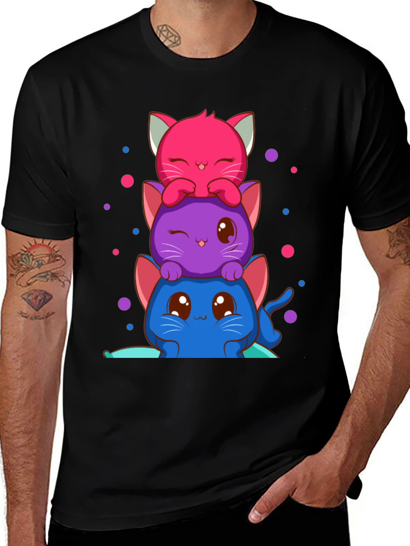 Cute Stacked Kawaii Cats Graphic Tee