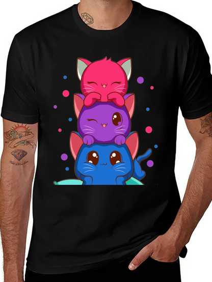 Cute Stacked Kawaii Cats Graphic Tee