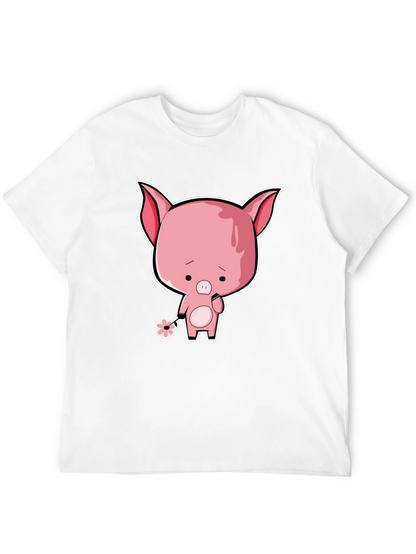 Sad Pig Cartoon T-Shirt - Black