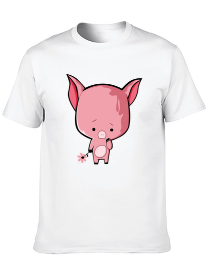 Sad Pig Cartoon T-Shirt - Black