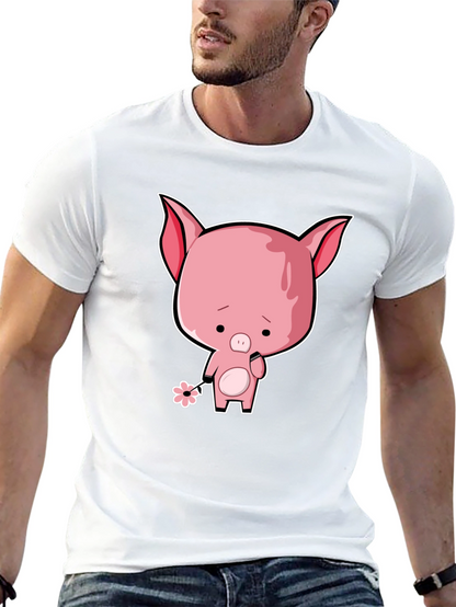 Sad Pig Cartoon T-Shirt - Black