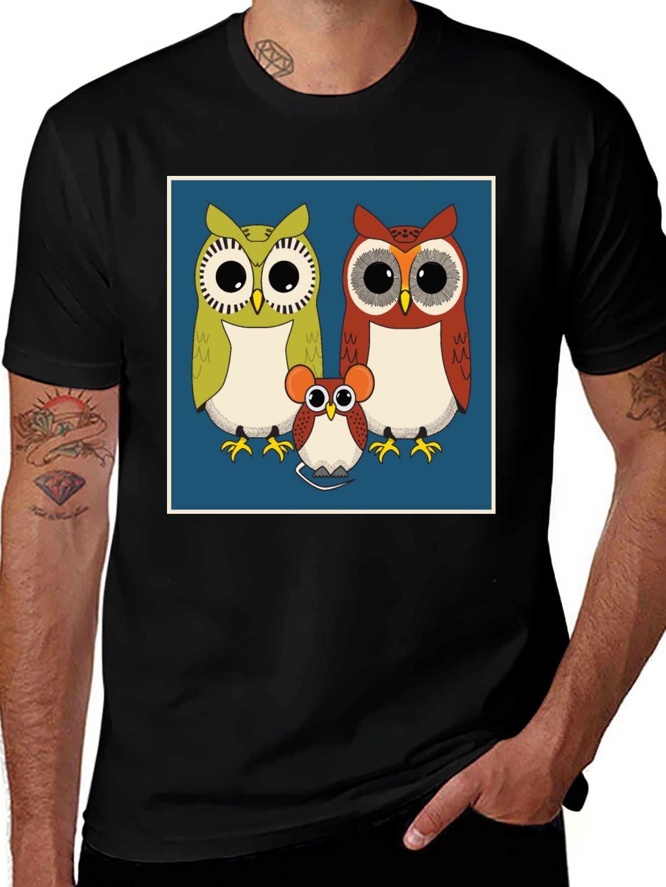 Owl Family Graphic Tee - Cute Cartoon Print T-Shirt