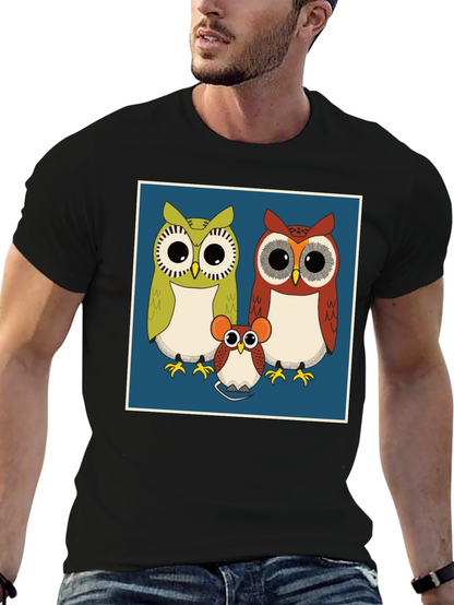 Owl Family Graphic Tee - Cute Cartoon Print T-Shirt