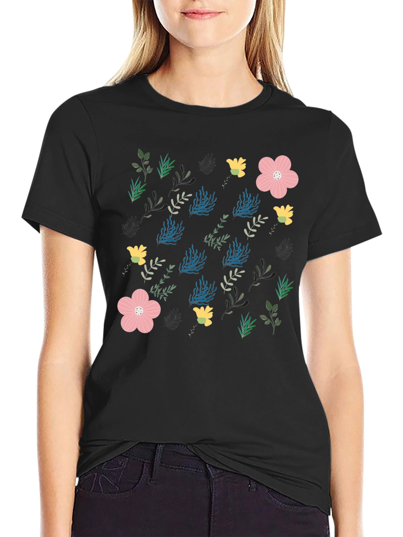 Floral Print Crew Neck Tee