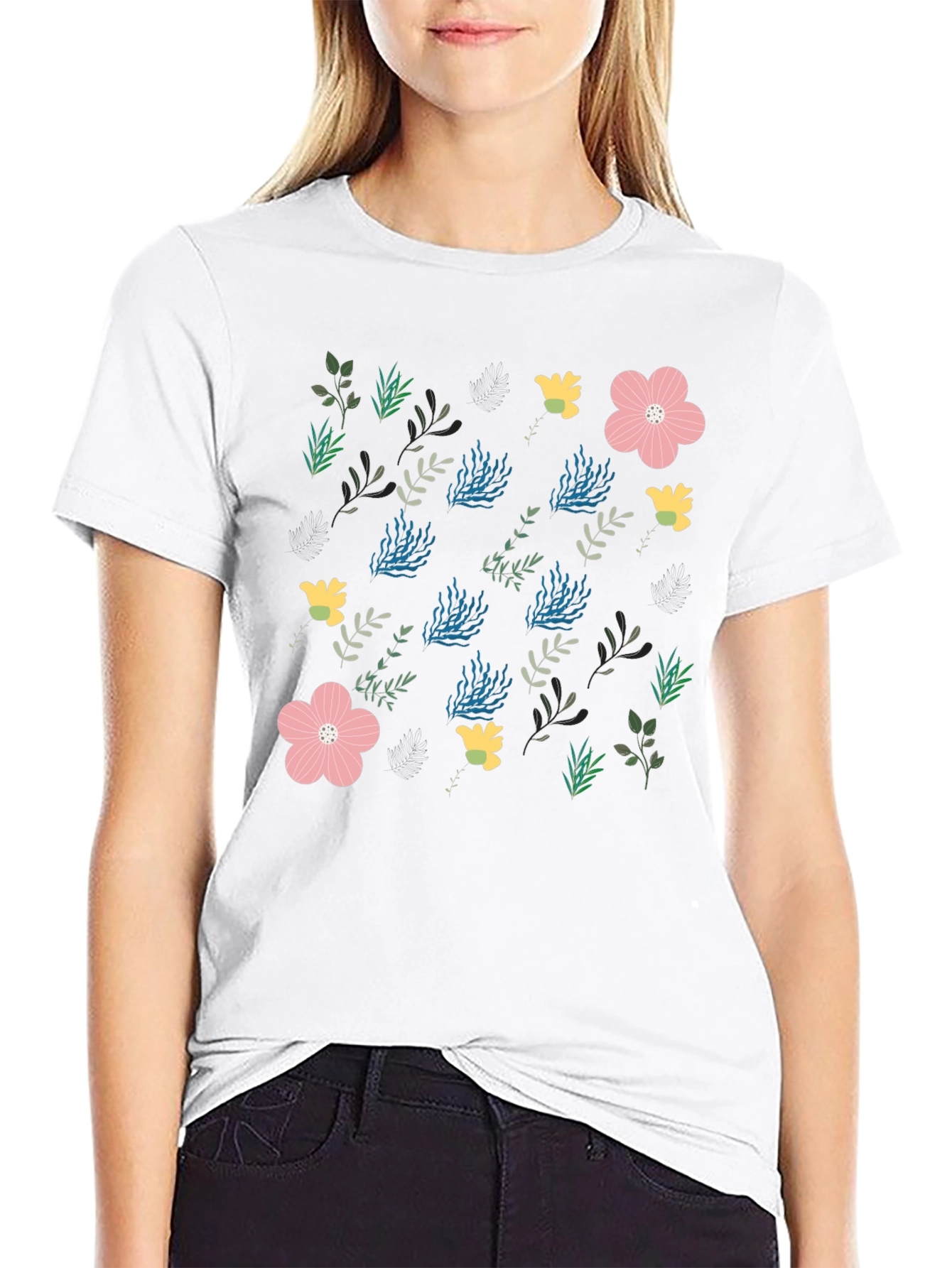 Floral Print Crew Neck Tee