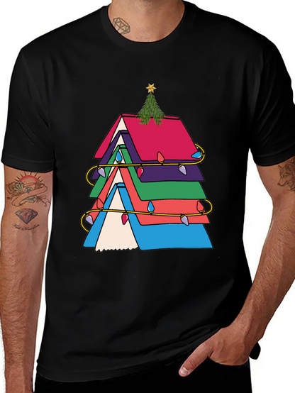 Festive Book Stack Christmas Tree T-Shirt