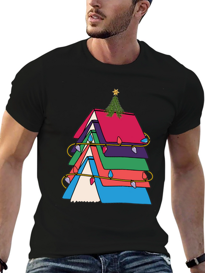 Festive Book Stack Christmas Tree T-Shirt