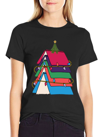 Festive Book Stack Christmas Tree T-Shirt