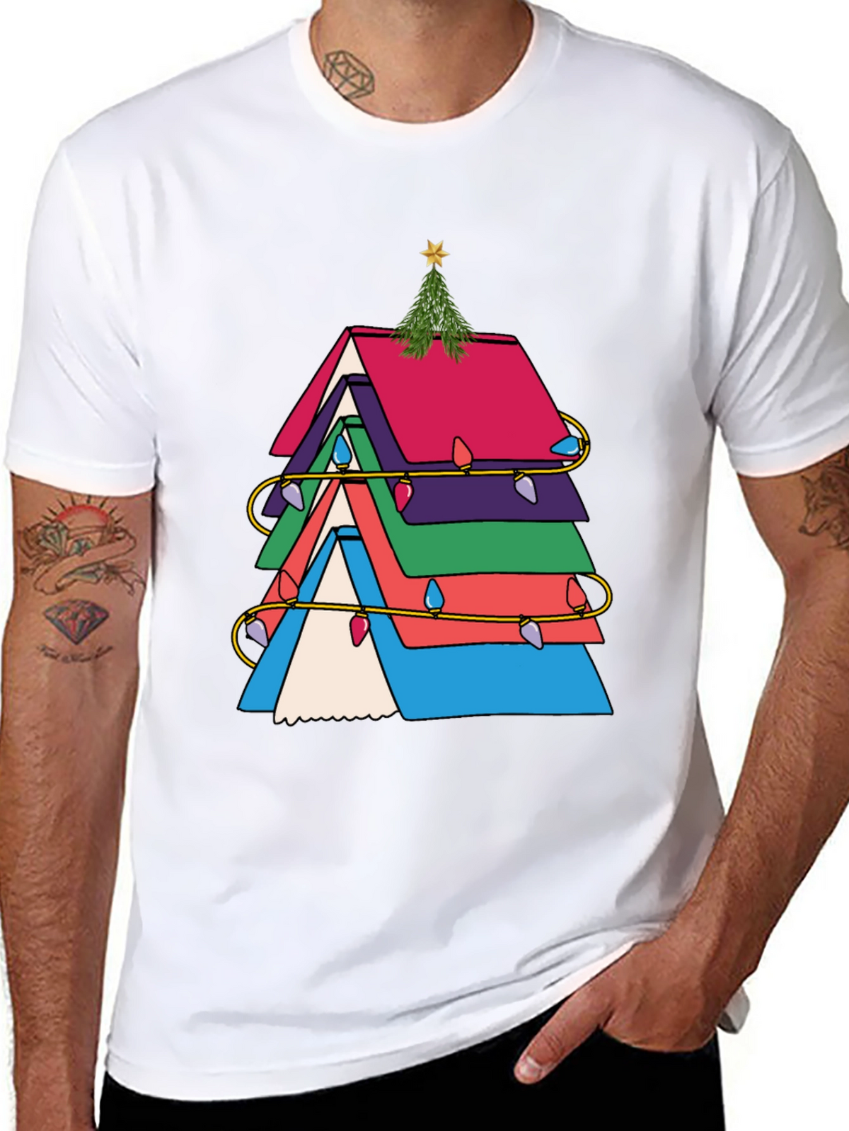 Festive Book Stack Christmas Tree T-Shirt