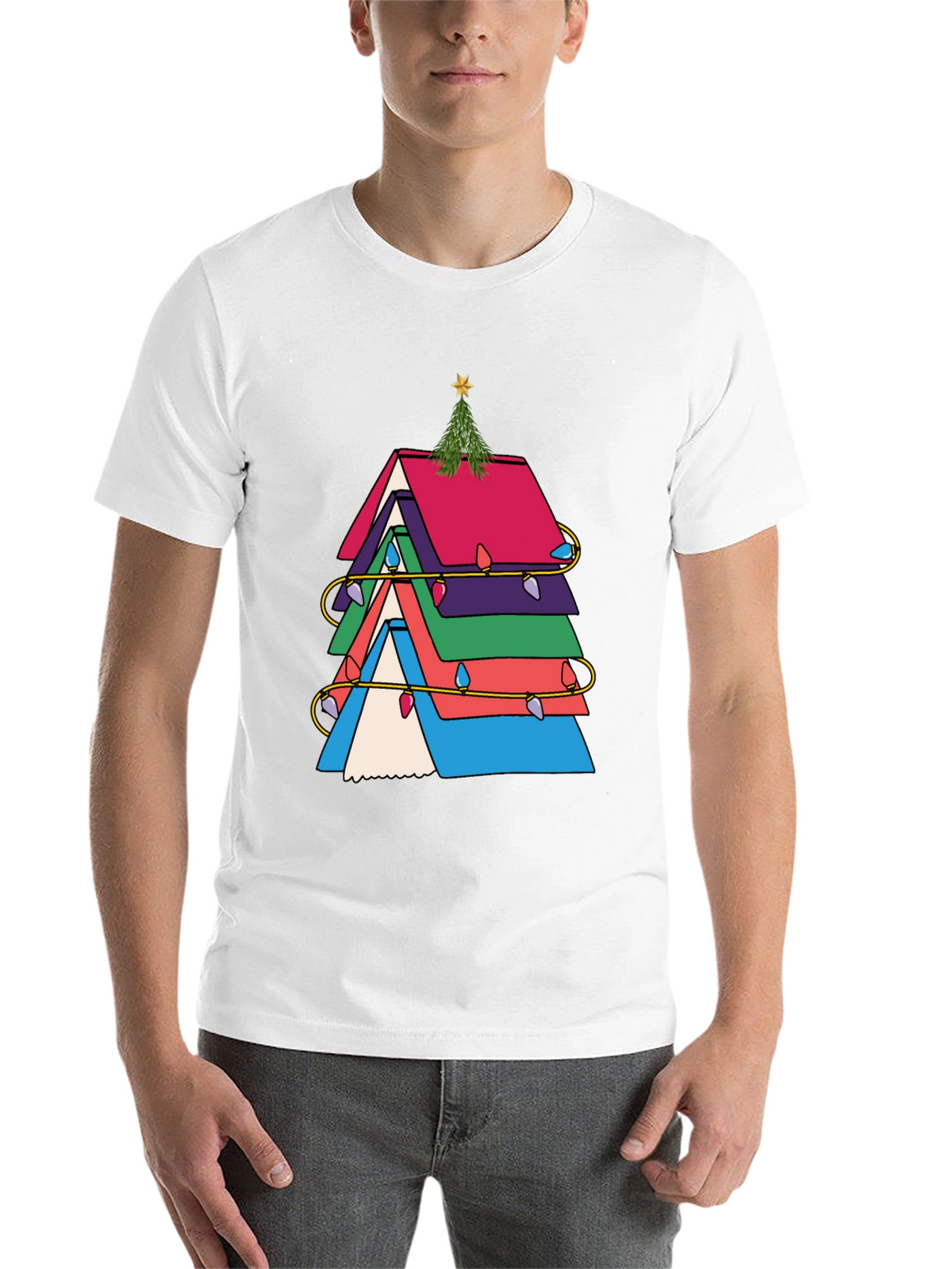 Festive Book Stack Christmas Tree T-Shirt