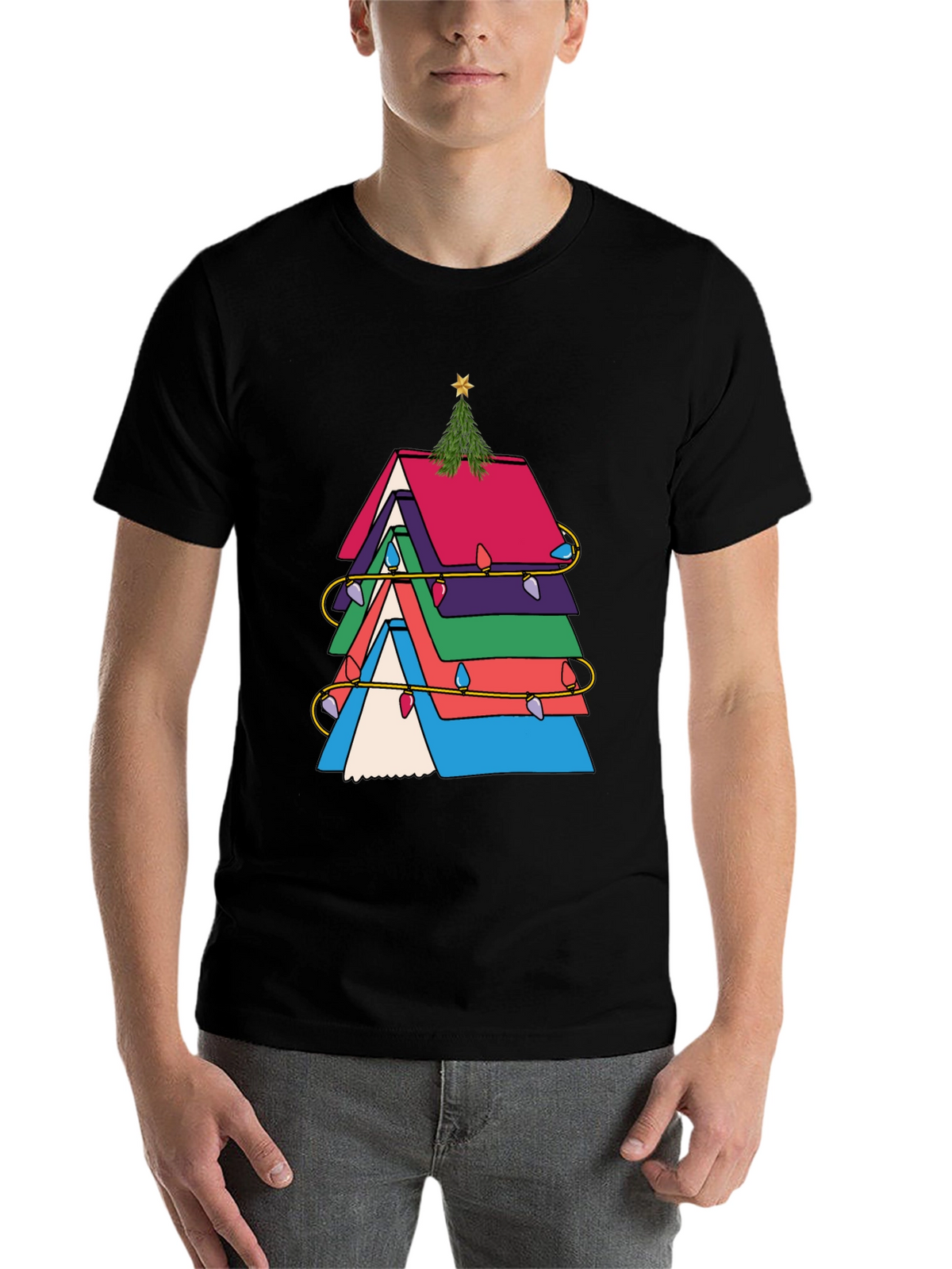 Festive Book Stack Christmas Tree T-Shirt