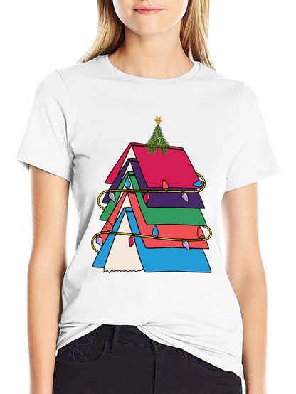 Festive Book Stack Christmas Tree T-Shirt