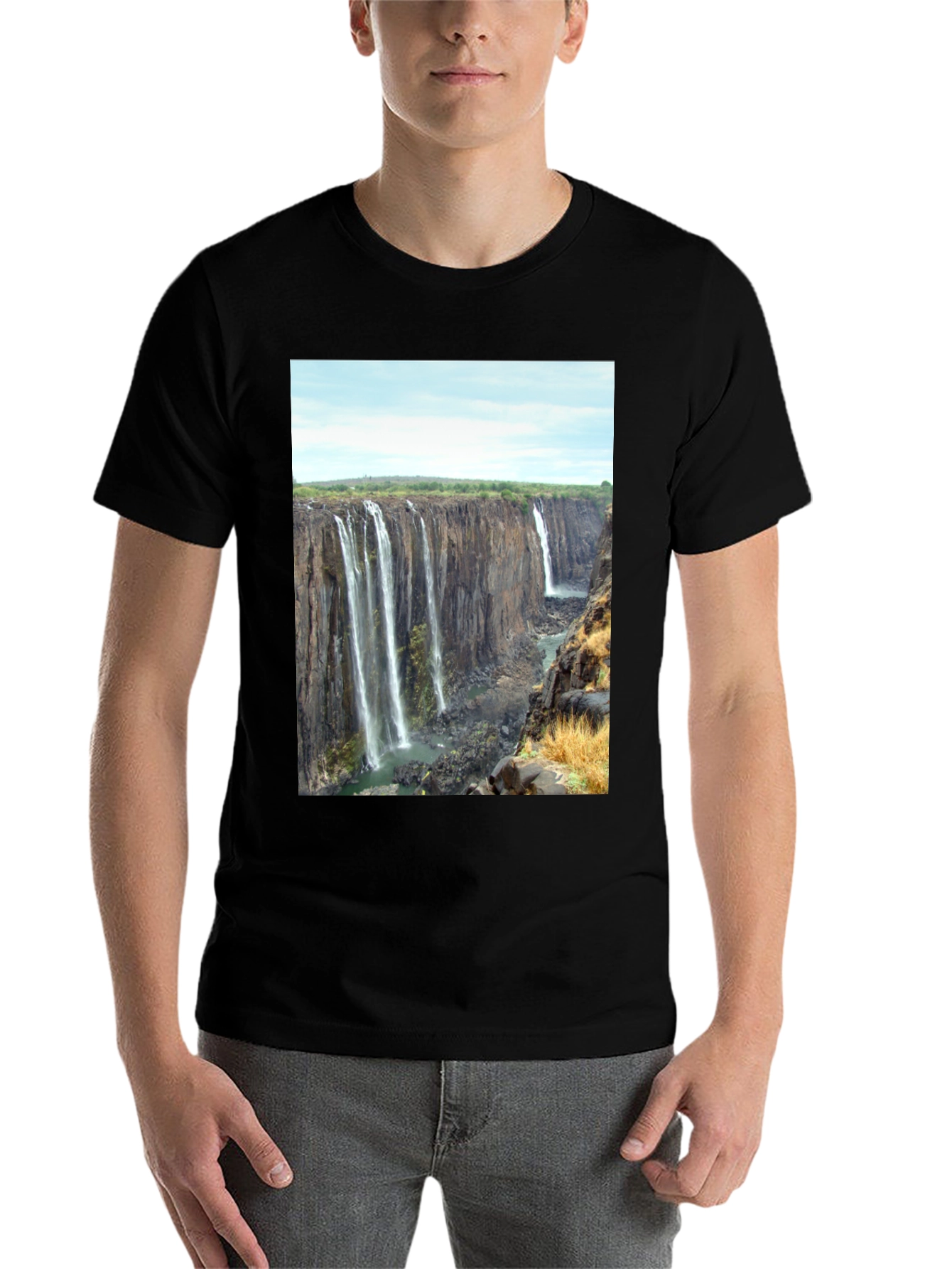 Waterfall Graphic Print T-Shirt - Black