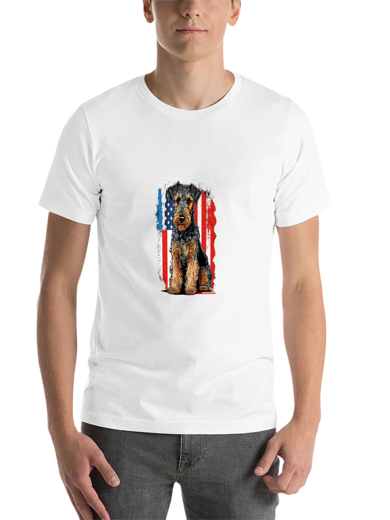 Patriotic Welsh Terrier T-Shirt - USA Flag Dog Tee