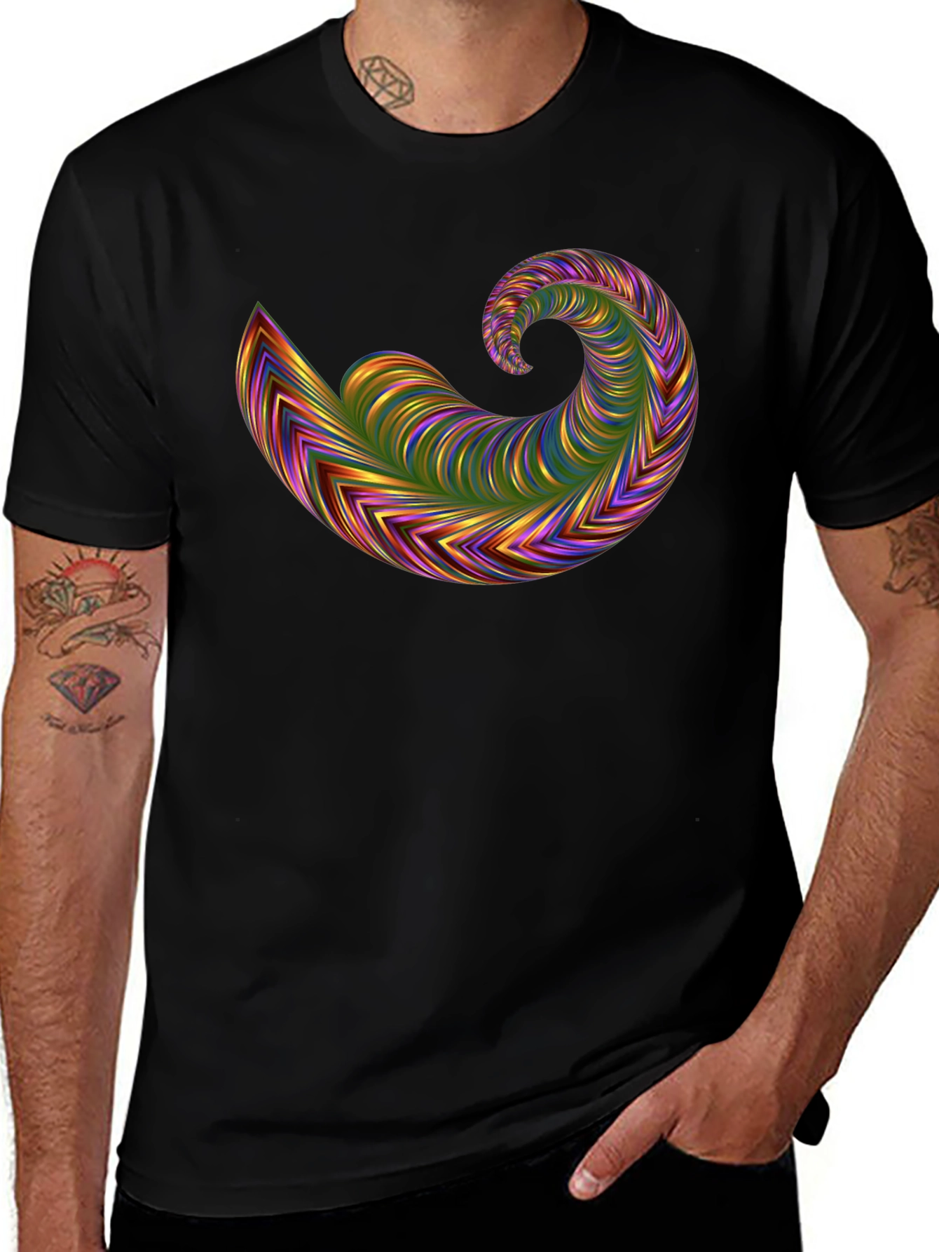 Abstract Swirl Graphic Tee - Bold Black