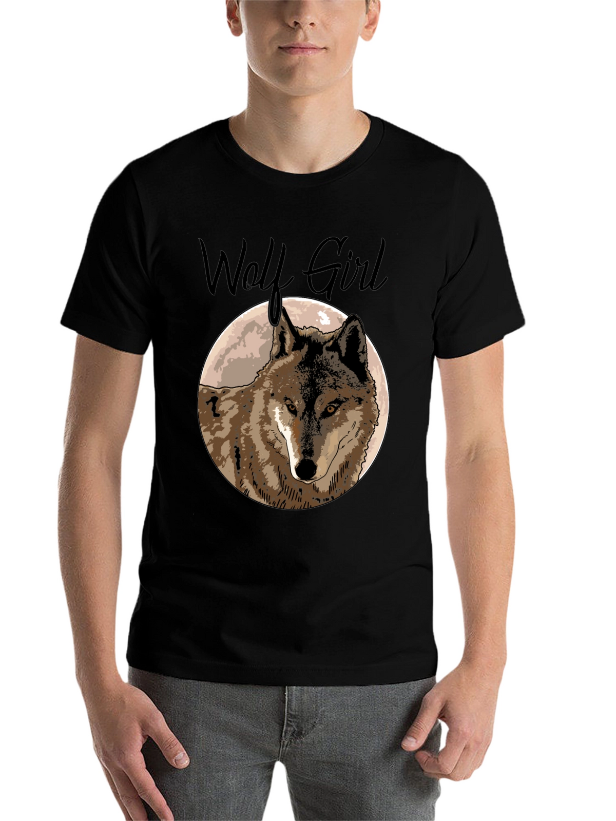 Wolf Girl Graphic Tee - Black Cotton T-Shirt