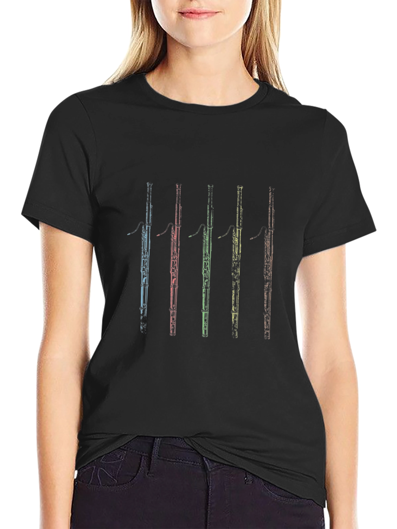 Bassoon Instrument Graphic Print Mens Black T-shirt