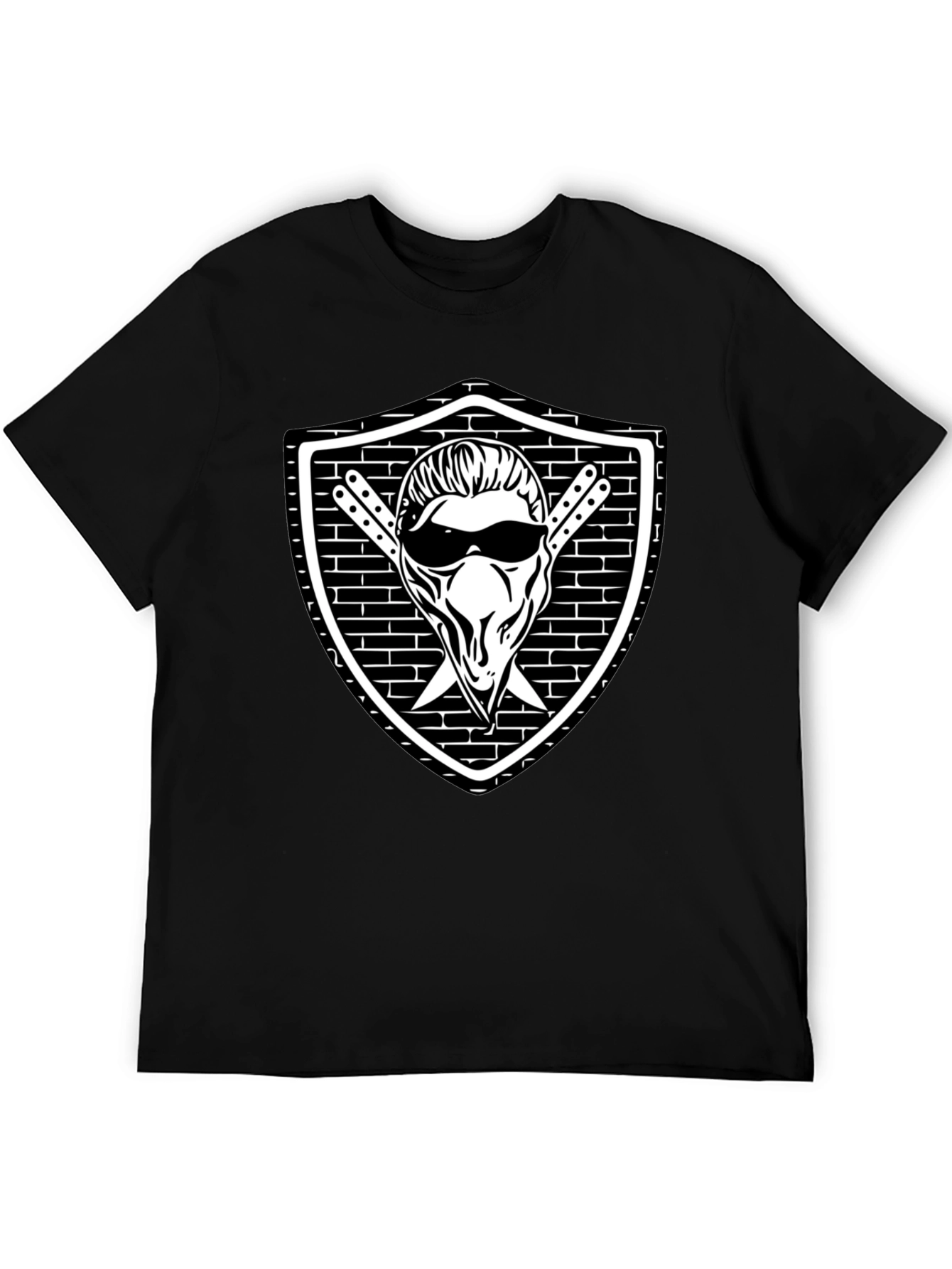 Cool Skull Shield Graphic Black T-Shirt