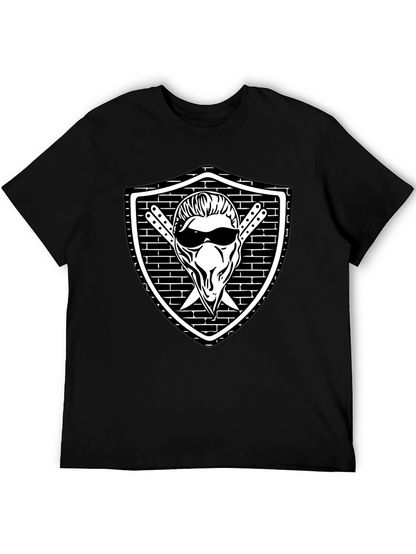 Cool Skull Shield Graphic Black T-Shirt